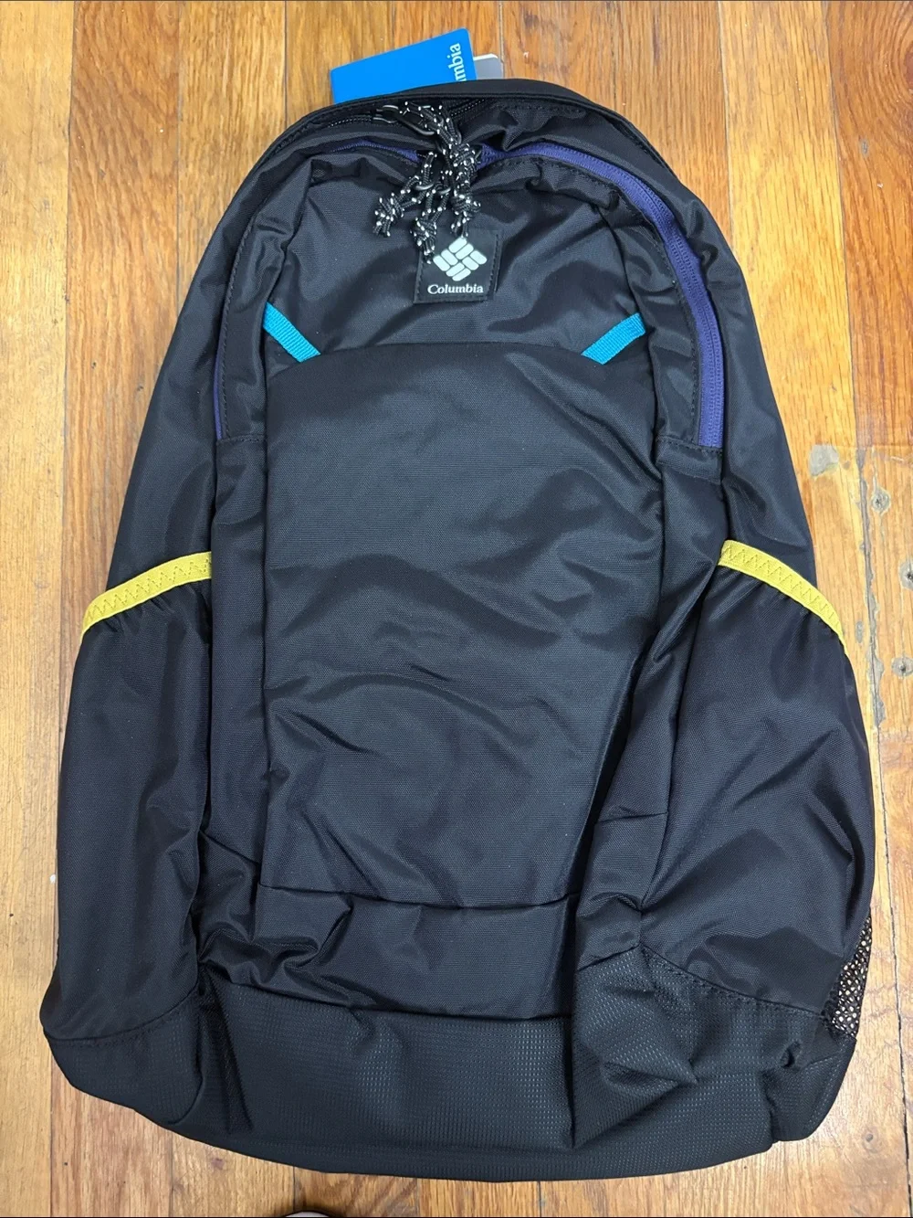 Columbia Black Backpack with Blue and Yellow Accents